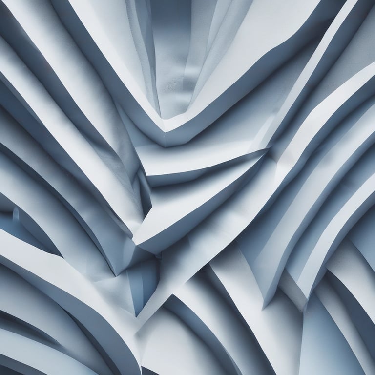 Abstract geometric shapes layered with subtle data visualization patterns in muted blue and warm amber tones.