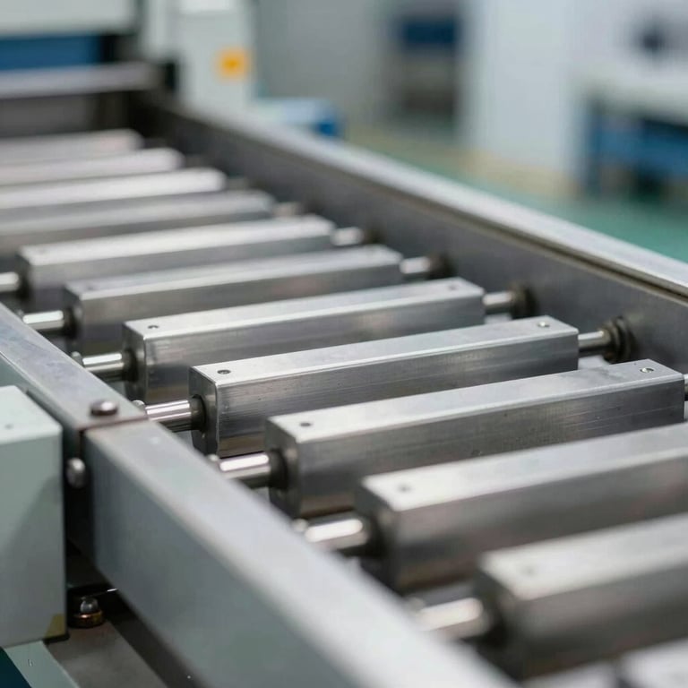 Detailed view of metal material sorting process, clean and sharp industrial photography.