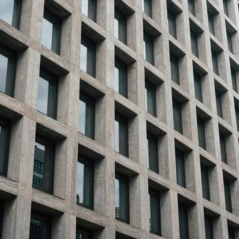 Abstract architectural view of contemporary lines of a bank building under soft daylight.