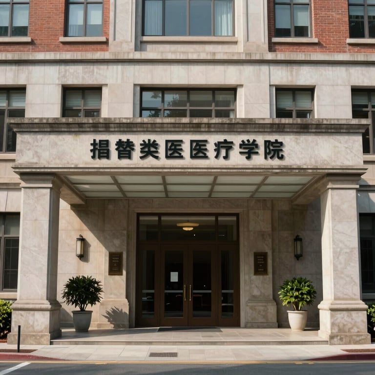 An architectural shot of a prestigious medical university entrance in the United States, representing a primary research partner.