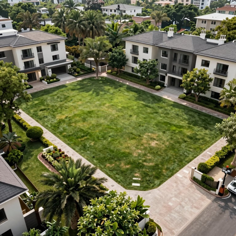 A spacious premium residential plot with clear boundaries and lush green surroundings, situated in an elite Gurugram neighborhood.