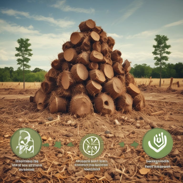 Stacks of wood chips and pellets prepared for biomass energy plants in a clean industrial setting