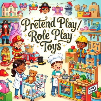 Pretend Play and Role Play Toys category card with children playing chef and doctor with educational toy sets