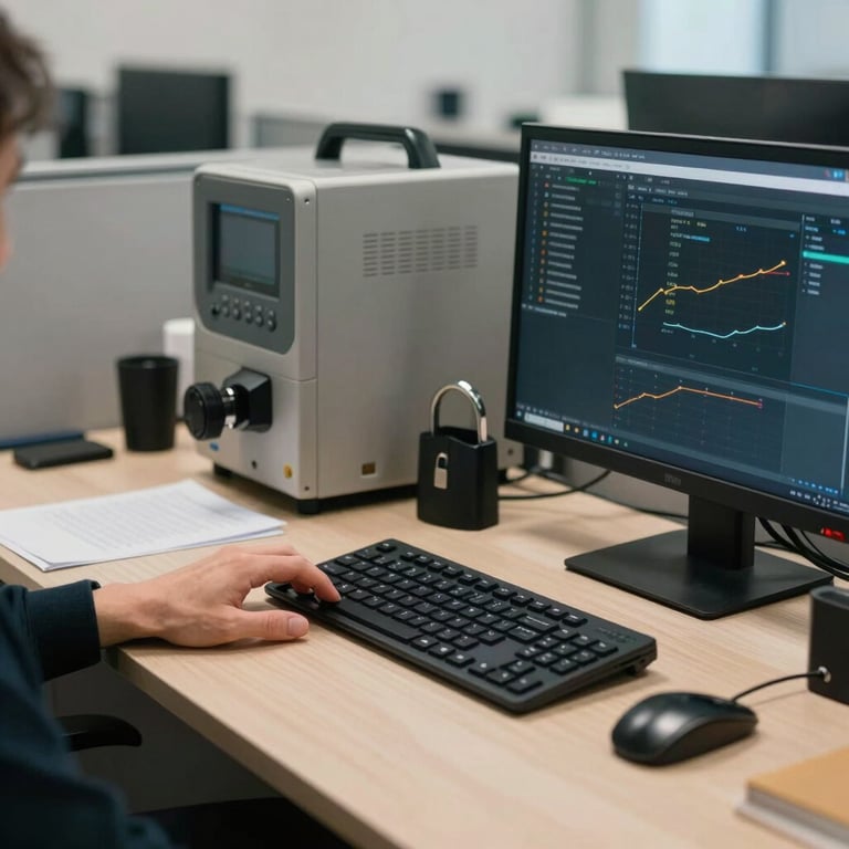An organized office workspace with professional equipment, reflecting a focus on data security and modern management.