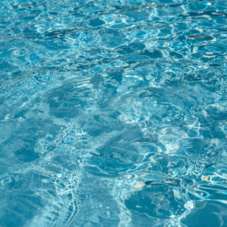 A close-up shot of shimmering, crystal blue pool water under the South Florida sun with soft ripples.