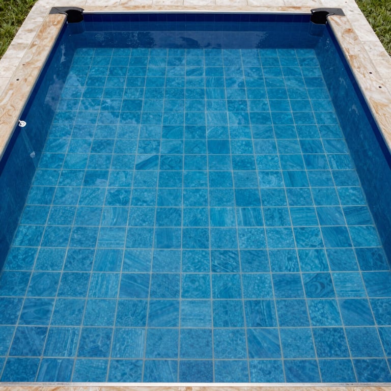 An overhead view of a perfectly vacuumed pool floor with bright blue tiles in a South Florida backyard.