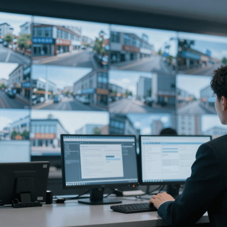 A high-definition Dahua dome camera installed on a ceiling, clean and professional look using #F3F7FA tones.