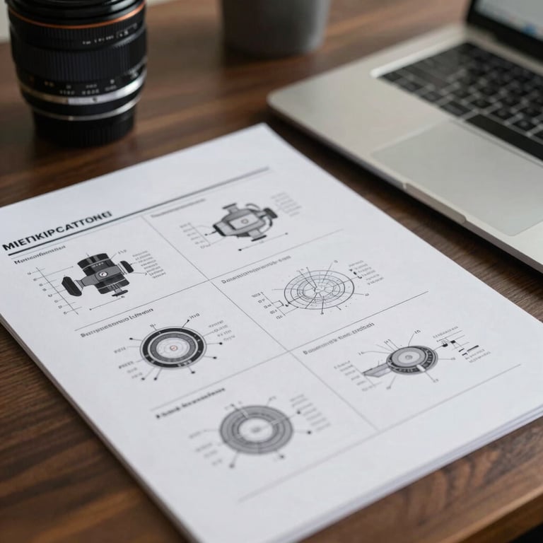 Close-up of a high-quality printed technical manual on a desk next to a laptop.