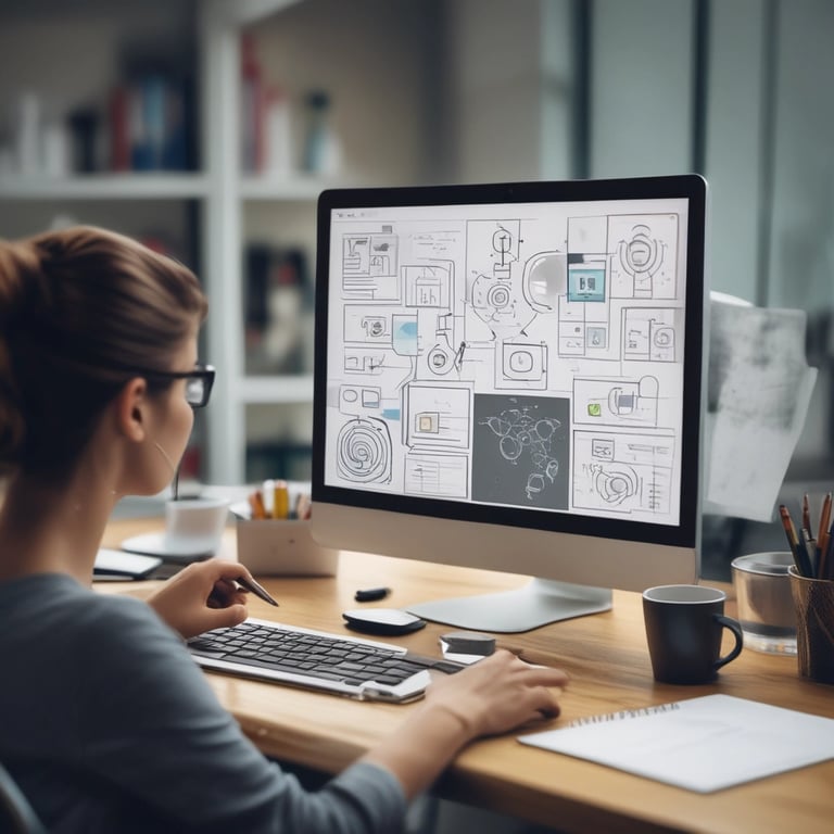 Photo of a vibrant team brainstorming session in a modern office with navy blue accents.