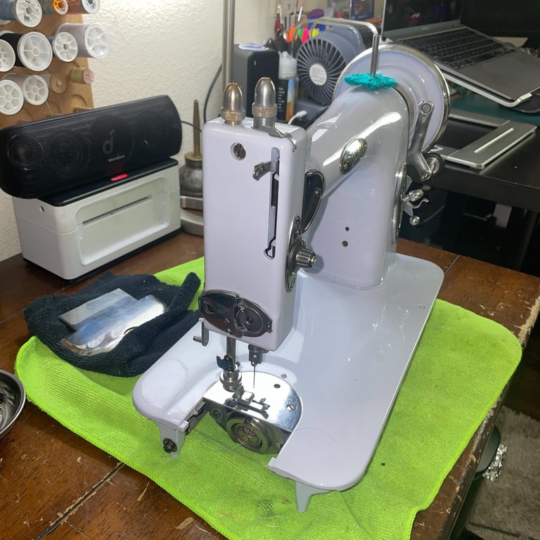 White Sewing machine From world war 2 Painted Light Blue
