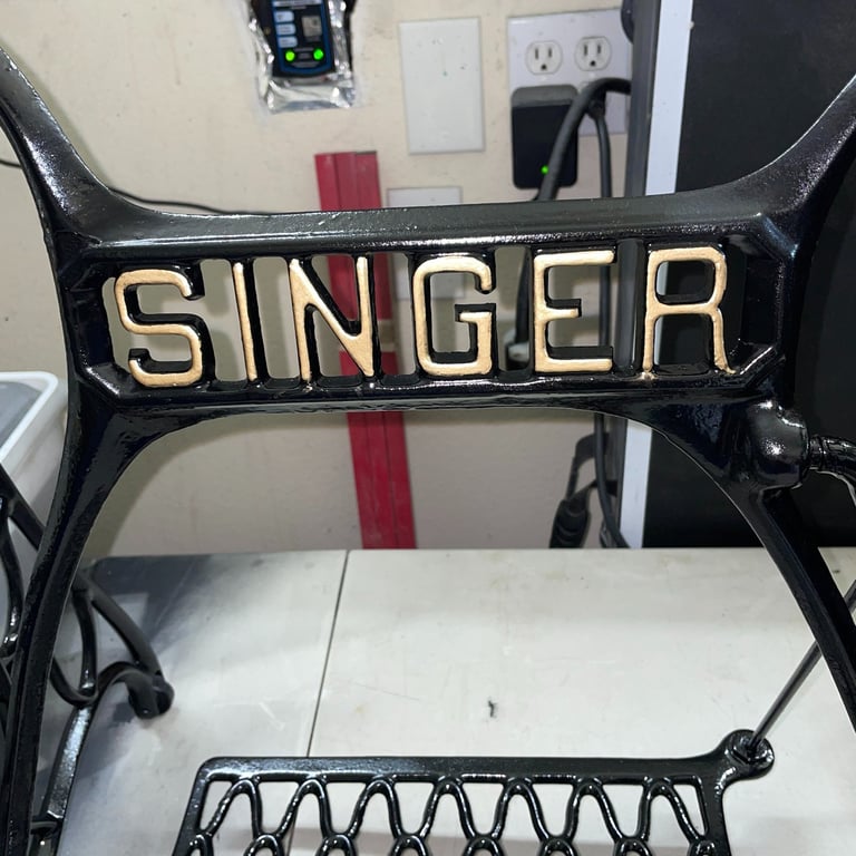 Singer Sewing machine Treadle repainted restored with gold leaf