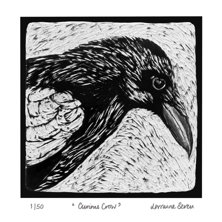 Limited edition giclee print of a clay tile featuring a crow