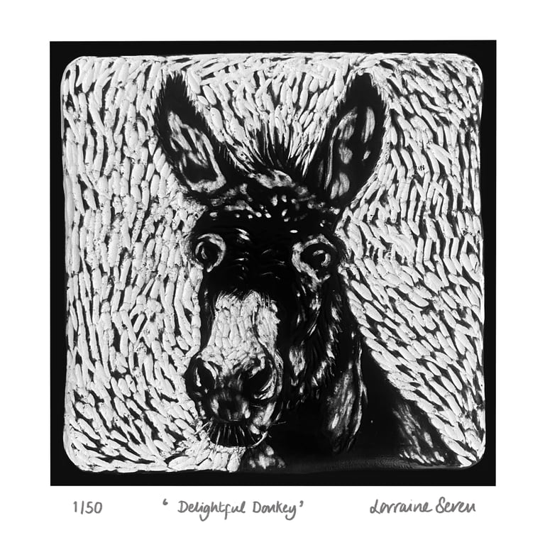 Limited edition giclee print of a clay tile featuring a donkey