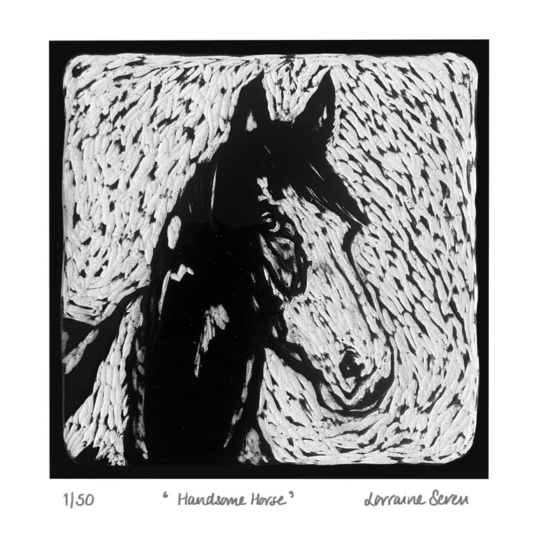 Limited edition giclee print of a clay tile featuring a horse