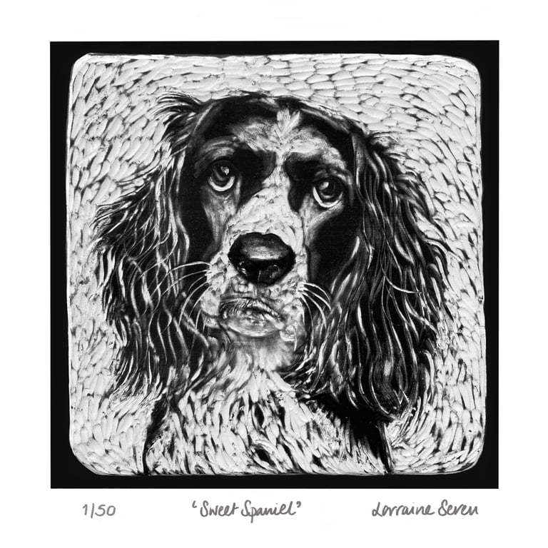 Limited edition giclee print of a clay tile featuring a Springer Spaniel