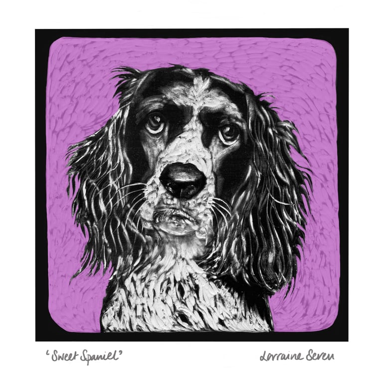 Open edition coloured giclee print of a clay tile featuring a Springer Spaniel