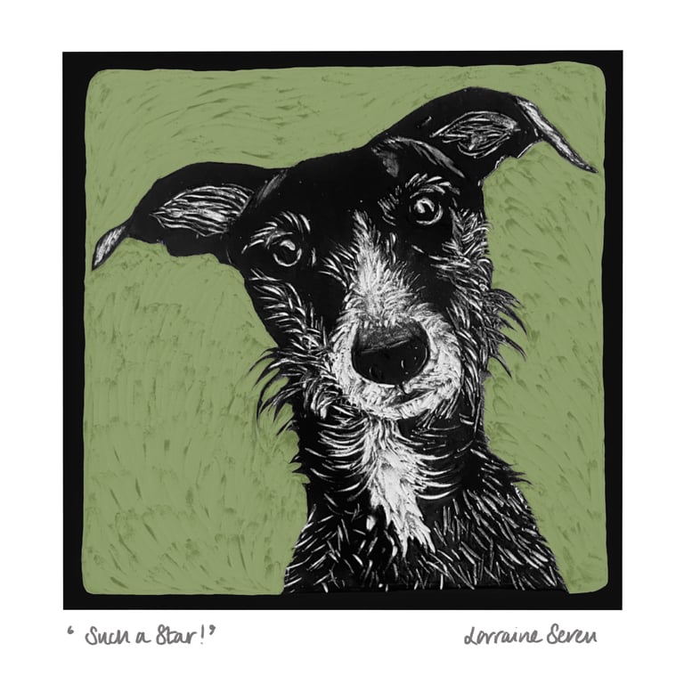 Open edition coloured giclee print of a clay tile featuring a lurcher