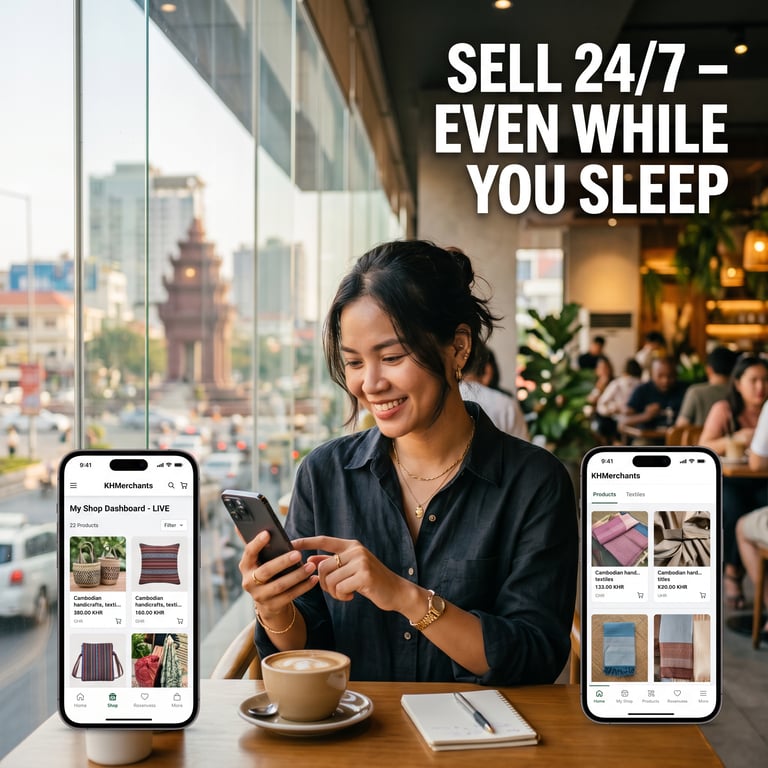 cambodian online store working as a salesperson 24/7