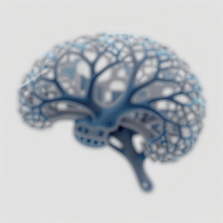 An abstract, modern digital artistic rendering of neural pathways using the brand palette of blues and greys.