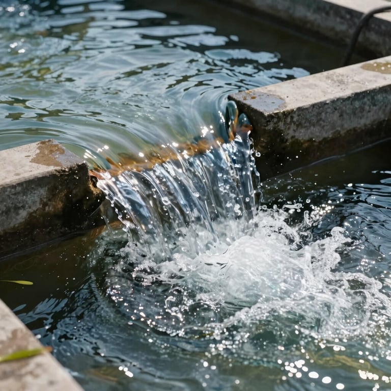 Clear water flowing through a secondary treatment stage, emphasizing purity and environmental care.
