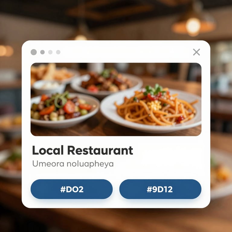 An intuitive user interface for a local restaurant, featuring large professional imagery and clear call-to-action buttons in #9DB2BF.