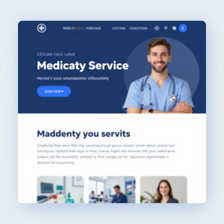A clean and trustworthy service page for a medical consultancy, using a calming #F7F9FB background and #3A607C structure.