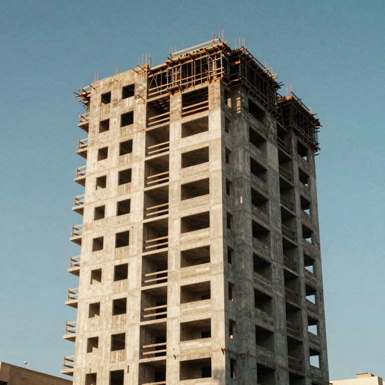 A modern residential building under construction in Guará, DF.
