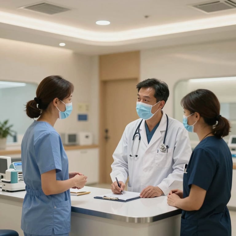 Contemporary healthcare facility with medical staff in a luxury clinical setting.