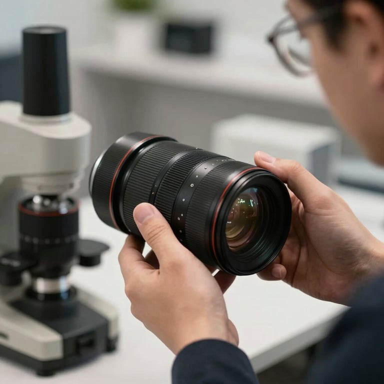 Close-up of high-quality household goods being inspected by a professional in a Western European / Dutch office environment.