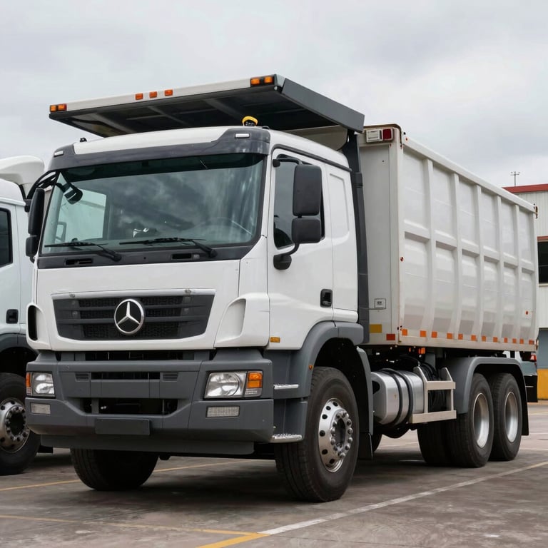 A large heavy-duty truck parked in a South American logistics terminal, representing specialized heavy vehicle services.
