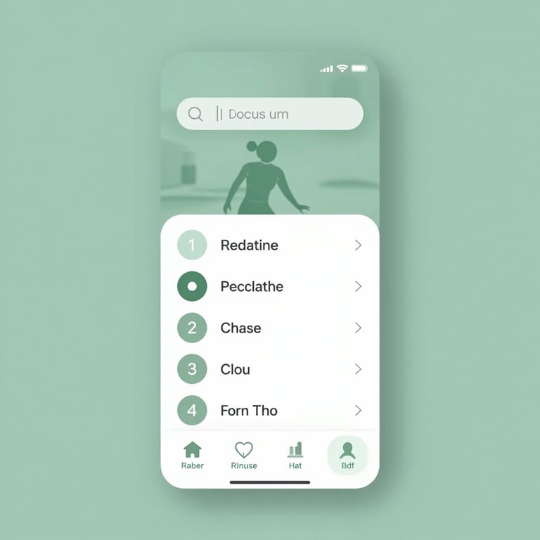 A health and wellness app UI with calming #3A7D69 green tones and a user-friendly navigation menu.