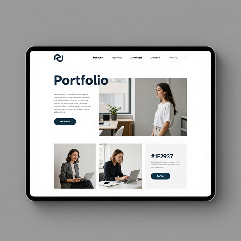 A modern portfolio website for an architect, showcasing high-resolution imagery and minimalist #1F2937 typography.