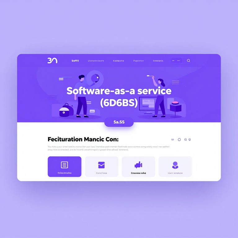 A high-tech software-as-a-service (SaaS) homepage featuring futuristic illustrations in #6D6DAA purple.