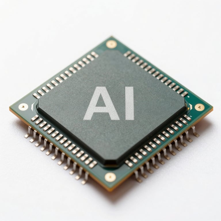 Macro shot of a high-end computer chip on a white background, symbolizing cutting-edge AI technology.
