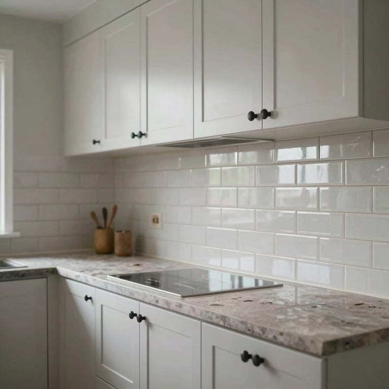 A completed kitchen renovation showing new tiled backsplash and custom cabinetry, reflecting a modern and reliable home improvement project.