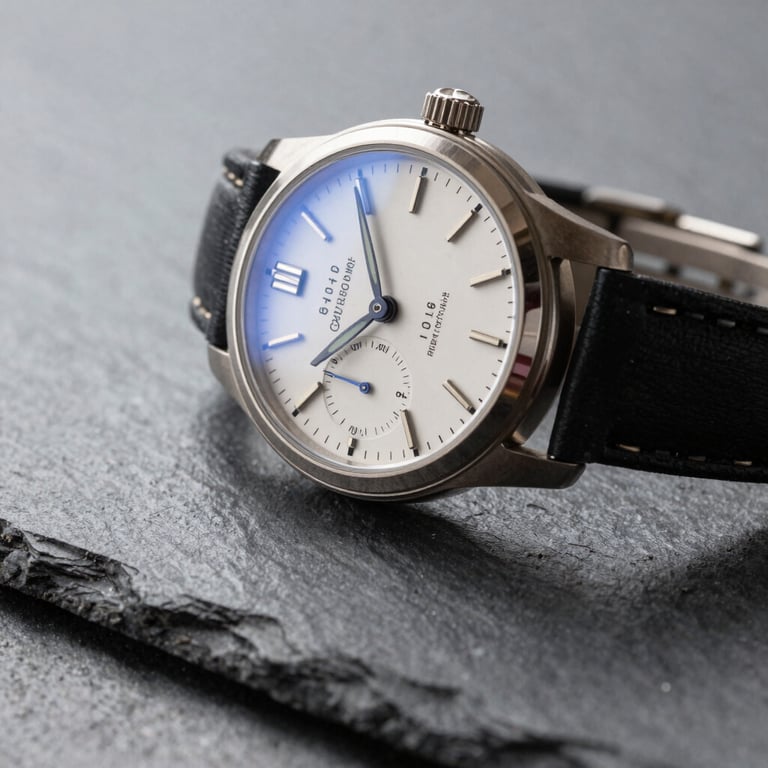 Macro shot of a high-end analog watch on a slate gray surface, reflecting precision and discipline.