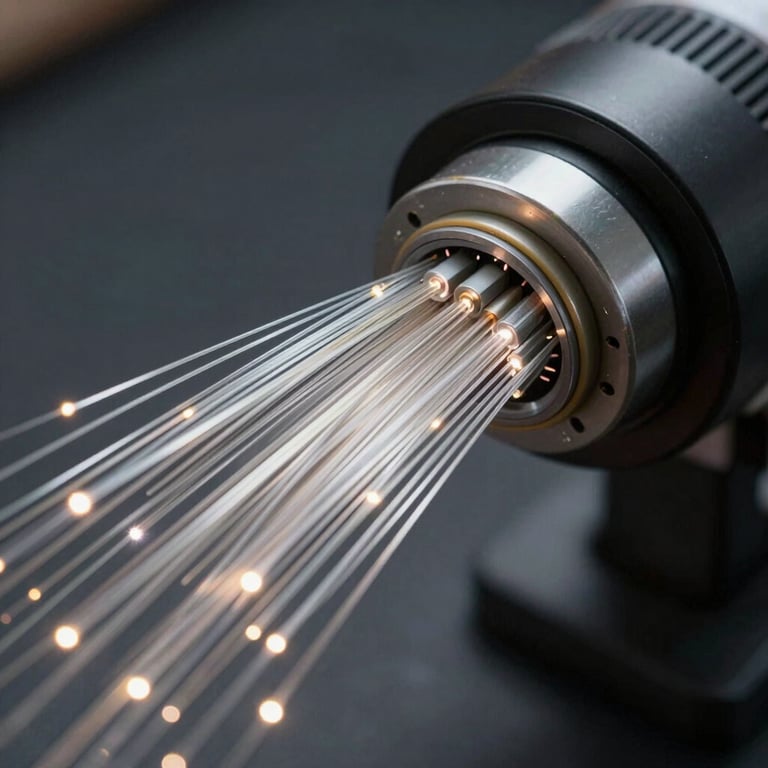 A high-speed fiber optic cable detail showing data transmission through light, symbolizing speed and connectivity.