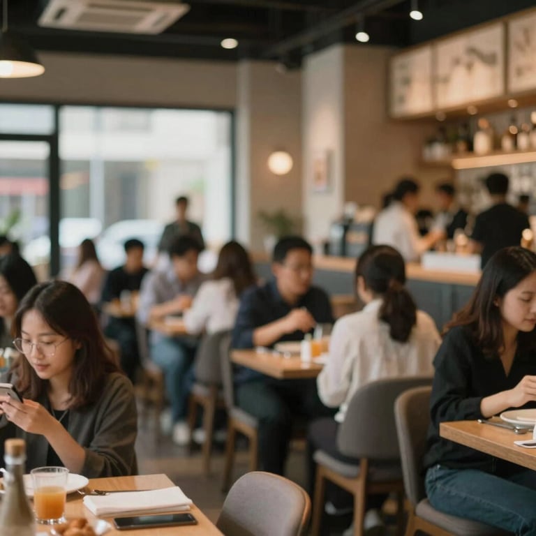 A busy restaurant dining room full of customers, suggesting business growth.