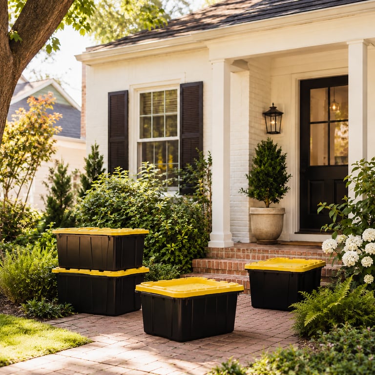black and yellow totes outside of a home