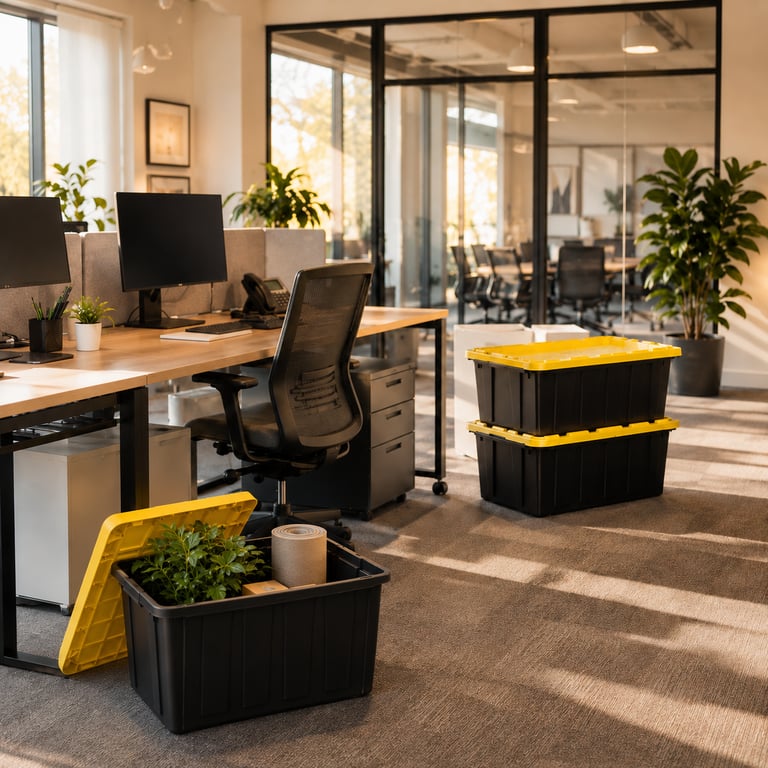 black and yellow totes in an office