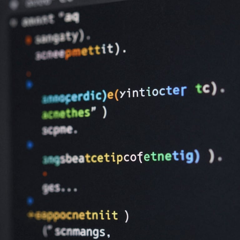 Macro shot of code on a dark screen, highlighting elegant syntax and a modern development environment.