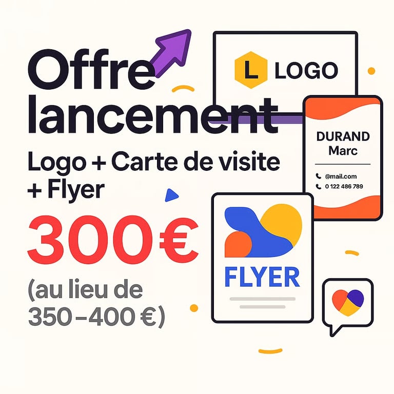 Offre de création graphique : logo, carte de visite et flyer pour entreprise