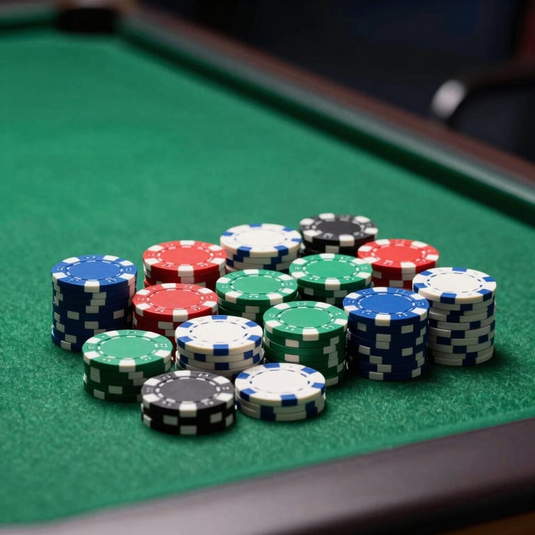 Close-up of a sleek card table with high-quality chips and a professional aesthetic.