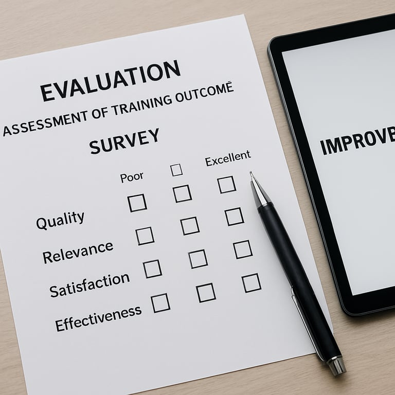 Team of healthcare professionals collaborating over training materials in a modern office.