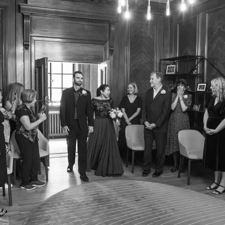 wedding couple walking into their ceremony