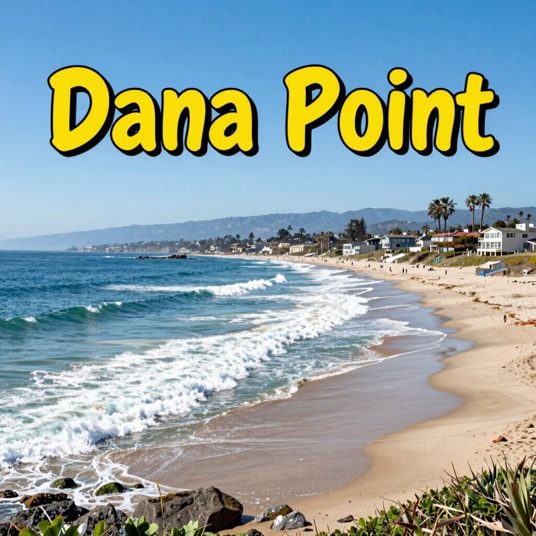 Sunny Malibu beach landscape with blue ocean waves, sandy shoreline, and palm trees under a clear sky.