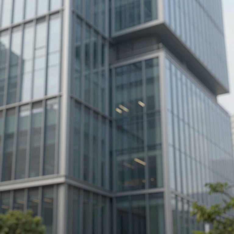 A modern office building facade with sleek glass and steel elements, conveying professional and commercial expertise.