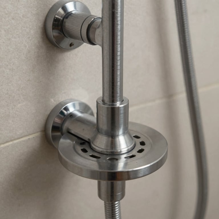 Detailed shot of a newly installed modern shower drainage system with high-quality metal finish.