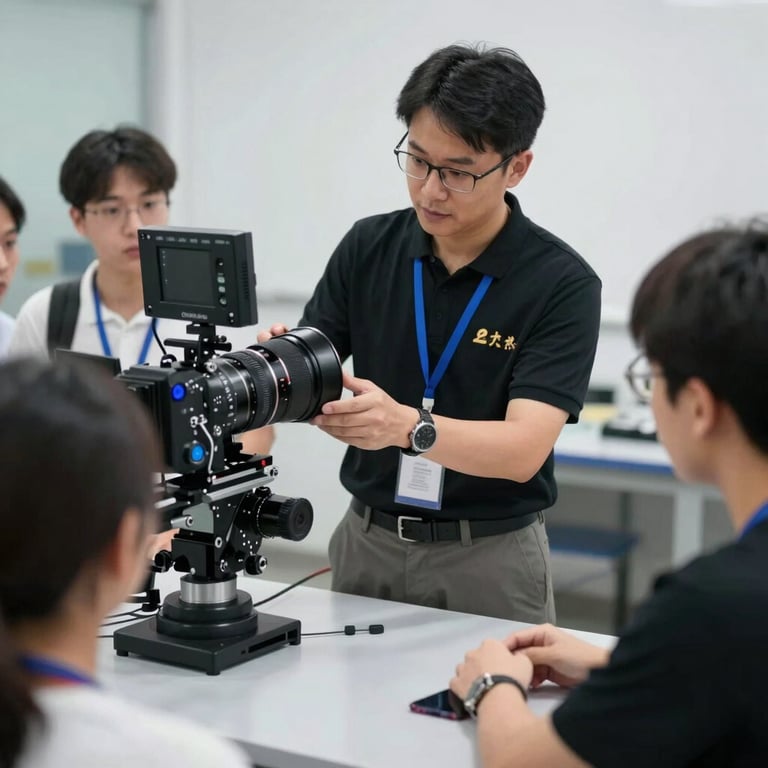 A technical instructor demonstrating modern equipment to a group of attentive learners.