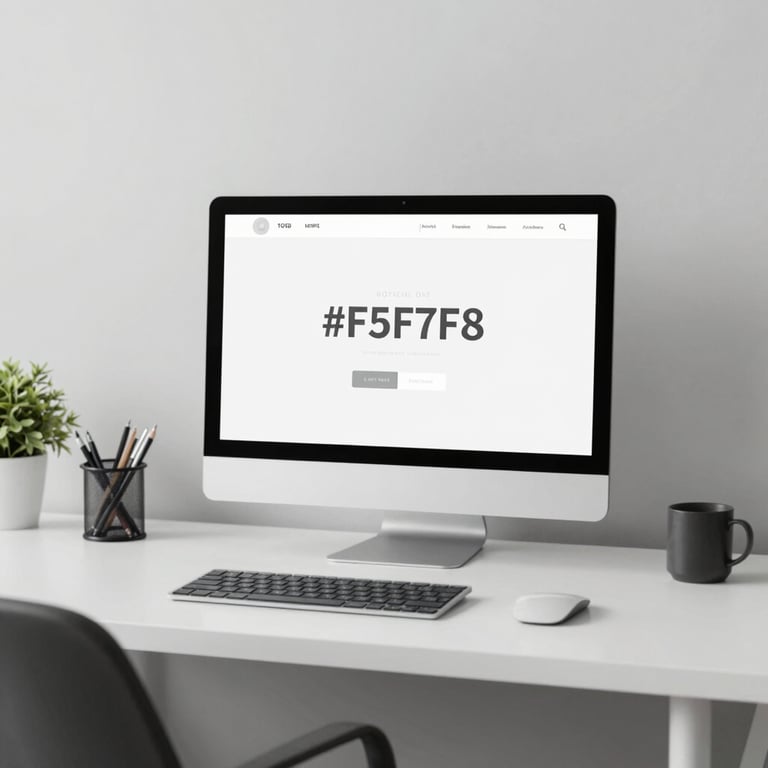 Minimalist office desk with modern tech and professional stationery, palette focusing on #F5F7F8.